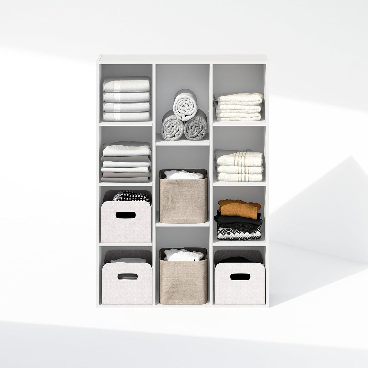 Reed Closet Organizers and Storage, 11-Cube Closet Organizer, Open Shelf Closet Storage, for Wardrobe, Bedroom, Living Room, White
