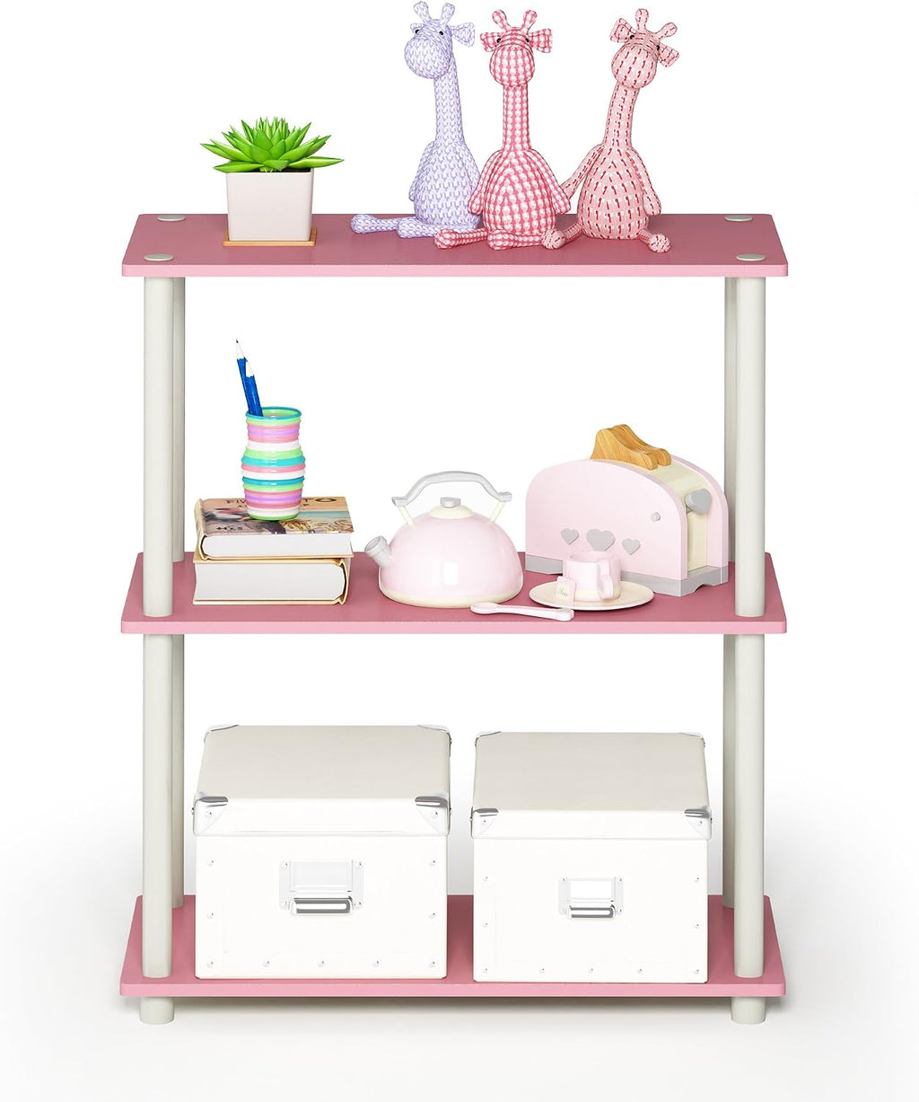 TURN-N-TUBE Storage Shelves, 3-Tier Book Shelf, Corner Shelf, Toolless Open Shelves, for Organization and Storage, Living Room, Garage, Home Office, Pink