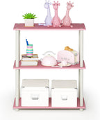 TURN-N-TUBE Storage Shelves, 3-Tier Book Shelf, Corner Shelf, Toolless Open Shelves, for Organization and Storage, Living Room, Garage, Home Office, Pink