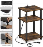 JUST Side Table, 3-Tier Modern End Table with Charging Station, Easy Assembly Night Stand, Bedside Table with USB and Type-C Port, for Living Room, Bedroom, Amber Pine