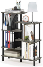 Turn-N-Tube Toolless Assembly 6-Tier Grey Book Shelf, Accent Display Shelf, Open Shelves, Round Tubes, for Organization and Storage, Living Room, Garage, Home Office, Grey Oak