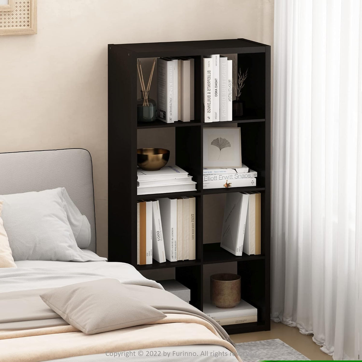 CUBICLE 8-Cube Book Shelf, Extra Thick Frame Bookshelf, Dark Oak