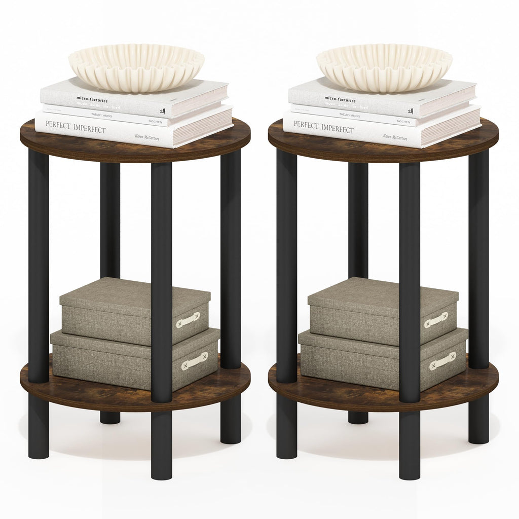 TURN-N-TUBE Set of 2 2-Tier Round Side Tables, White