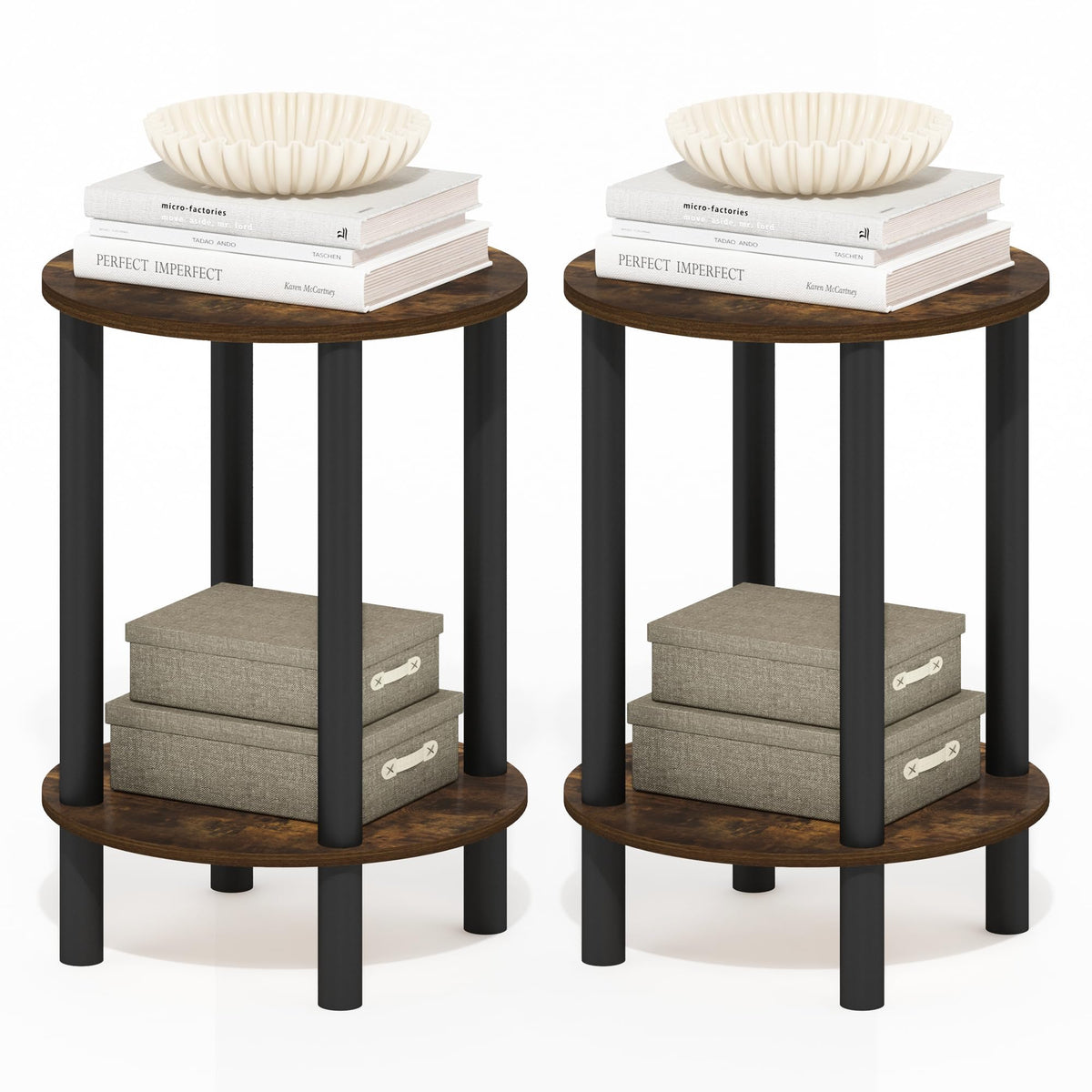 TURN-N-TUBE Set of 2 2-Tier Round Side Tables, White