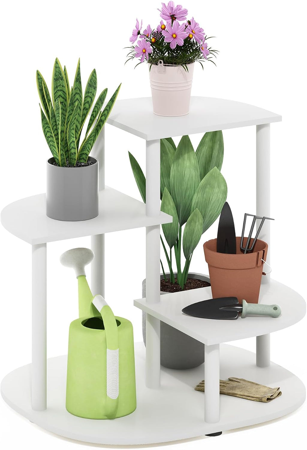 Celuka 3-Tier Indoor Outdoor Plant Stand Plant Shelf Corner Display Rack for Multiple Plants, White/Virgin White