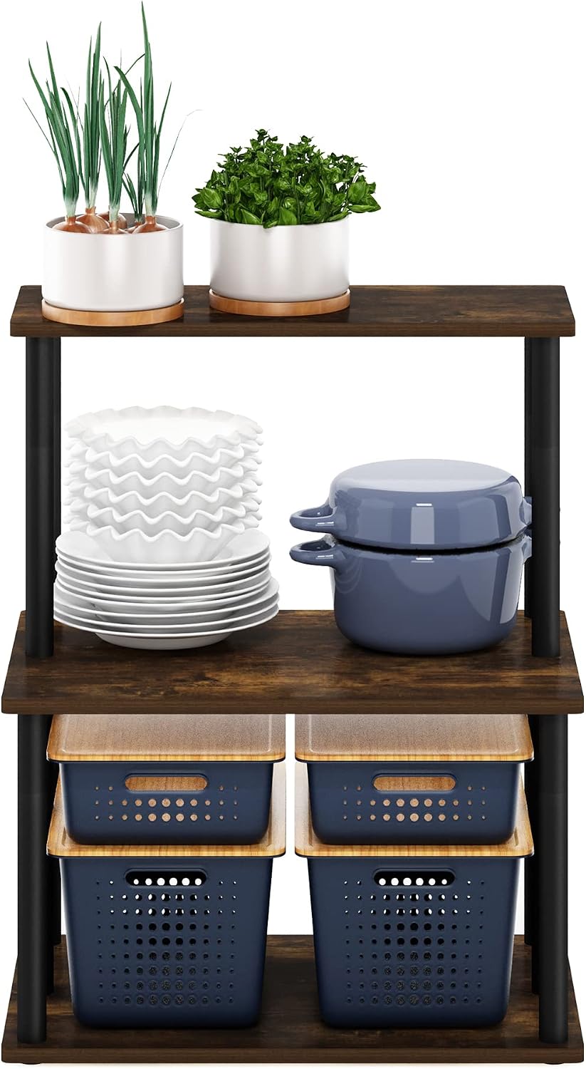 Turn-N-Tube 3-Tier Toolless Kitchen Storage Shelf, Amber Pine/Black