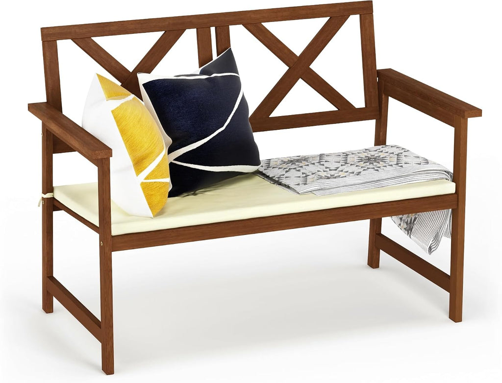 TIOMAN 2-Seater Outdoor Bench with Cushion, Light Wood