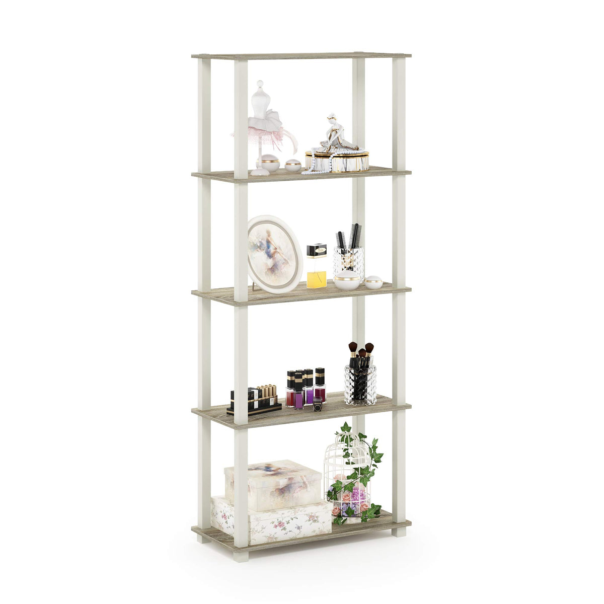 99152BE/WH/IV 3-Tier Go Green Multipurpose Storage Rack Shelving Unit Bookshelf Cabinet with 2 Bins, Beech Finish