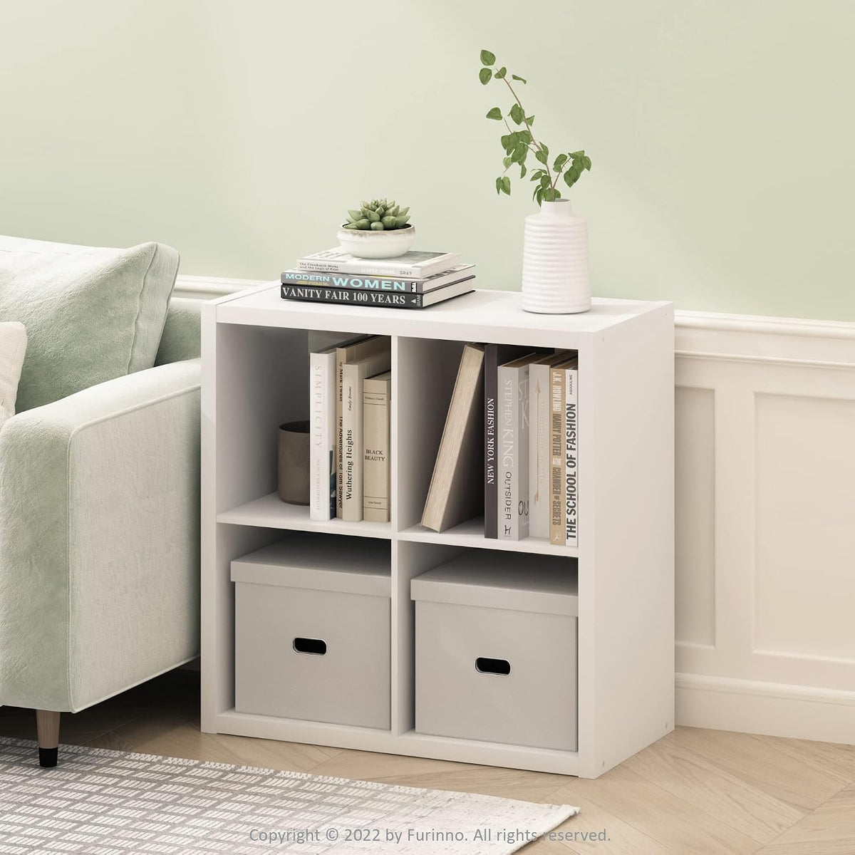 Cubicle Open Back Decorative Cube Storage Organizer, 4-Cube, White