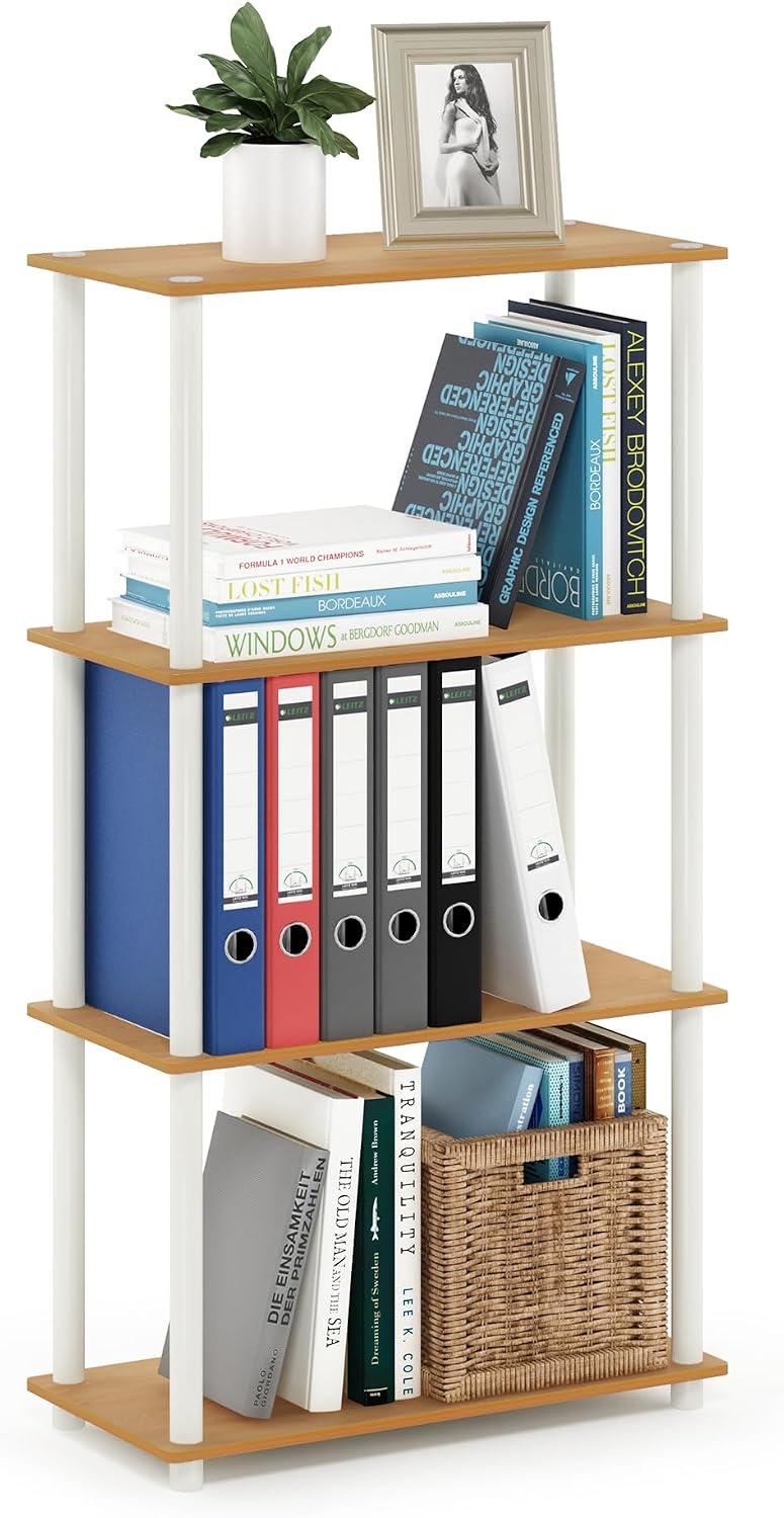 Turn-N-Tube Toolless Assembly Storage Shelves, 4-Tier Oak Book Shelf, Open Storage Bookshelf, for Organization and Storage, Living Room, Home Office, Bedroom, Maple