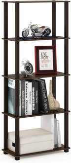 TURN-S-TUBE Book Shelf, 5-Tier Toolless Storage Shelves with Square Tubes, Shelving Unit for Organization and Storage for Living Room, Home Office, Walnut
