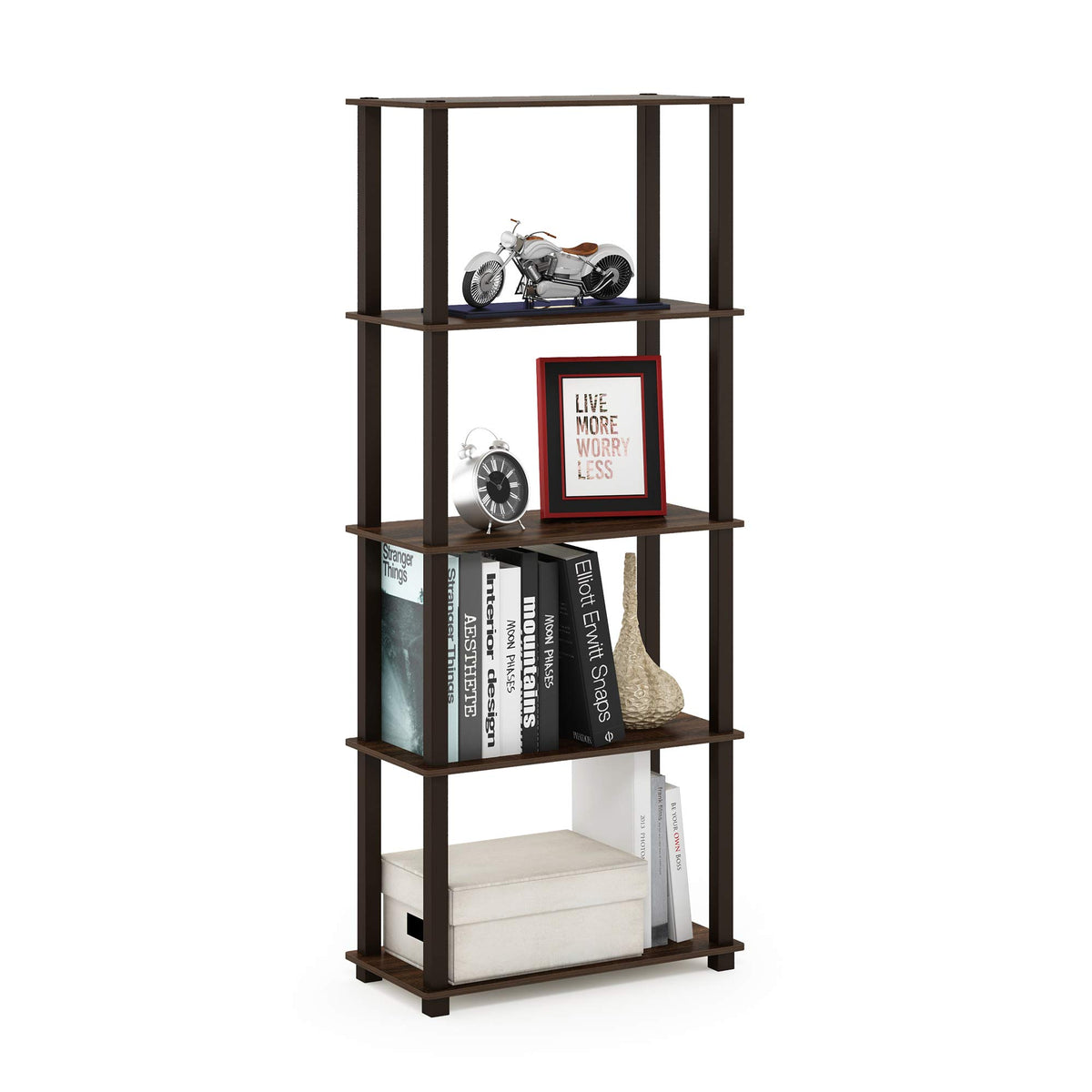 99152BE/WH/IV 3-Tier Go Green Multipurpose Storage Rack Shelving Unit Bookshelf Cabinet with 2 Bins, Beech Finish