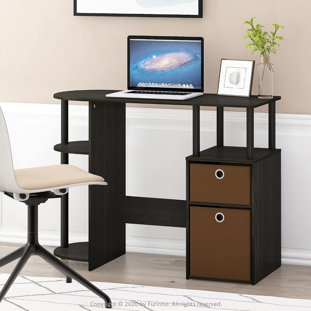 JAYA Desk, 38.4" Wide Gaming Desk with Bin Drawers, Computer Desk with Side Shelf, Office Desk for Study, Home Office, Bedroom, Dorm, Study Room, Espresso