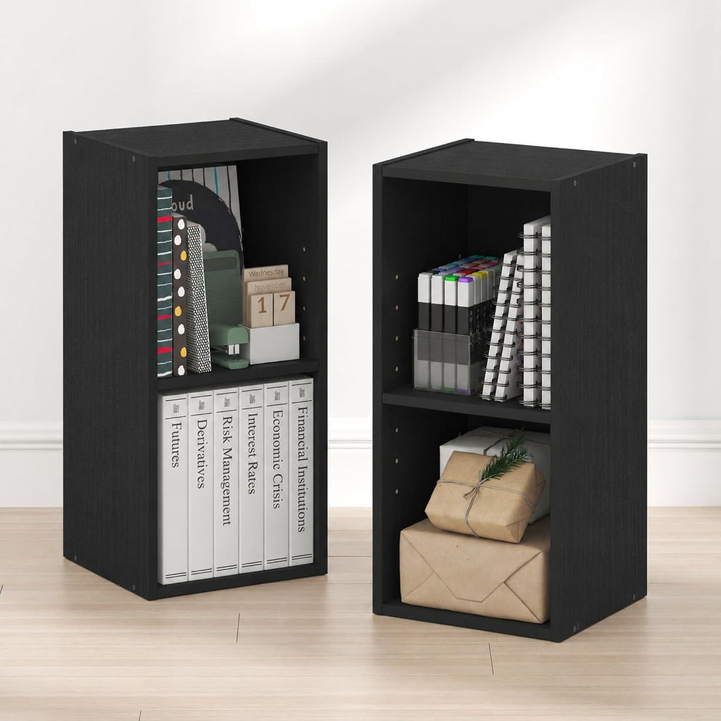 Fulda Book Shelf Set of 2, 2-Tier Narrow Bookshelf, Blackwood