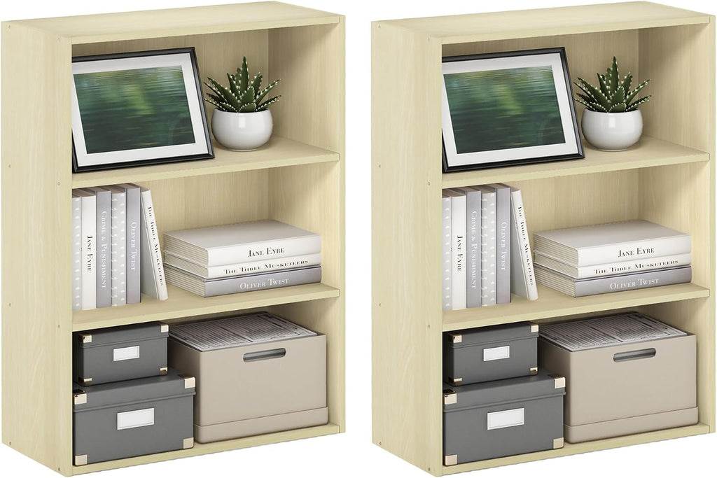PASIR Set of 2 3-Tier Book Shelf, Maple