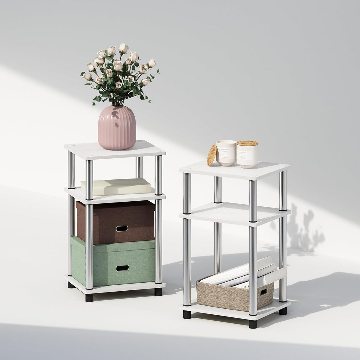 JUST Set of 2 Toolless 3-Tier Night Stand, White Oak
