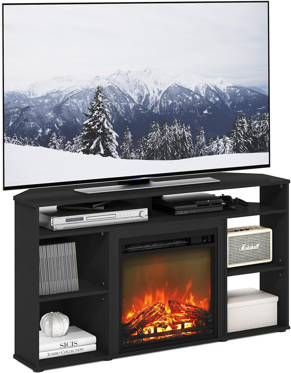 Jensen Corner TV Stand with Fireplace for TV up to 55 Inches, Americano