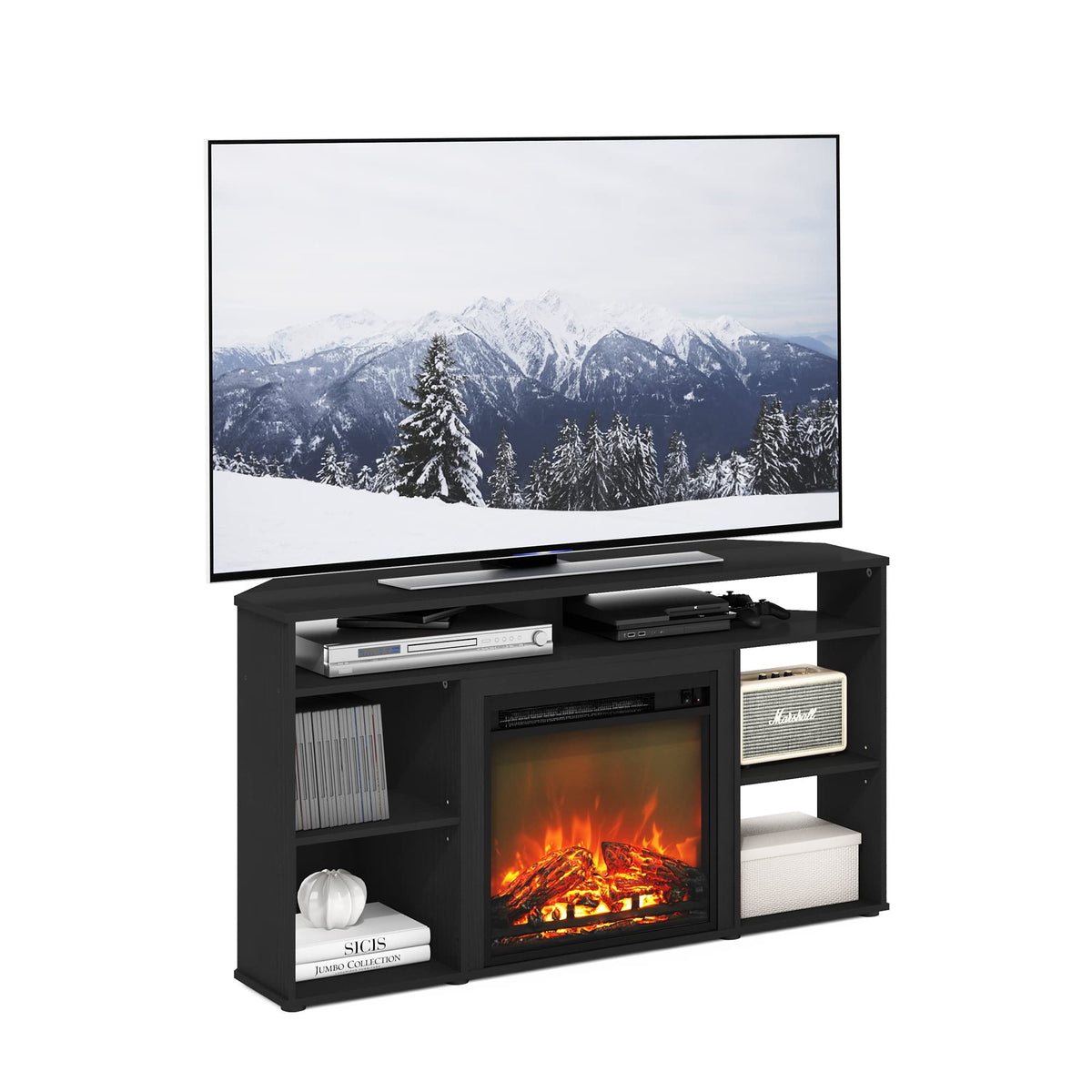 JENSEN Corner Fireplace TV Stand for TV up to 50 Inch, Americano