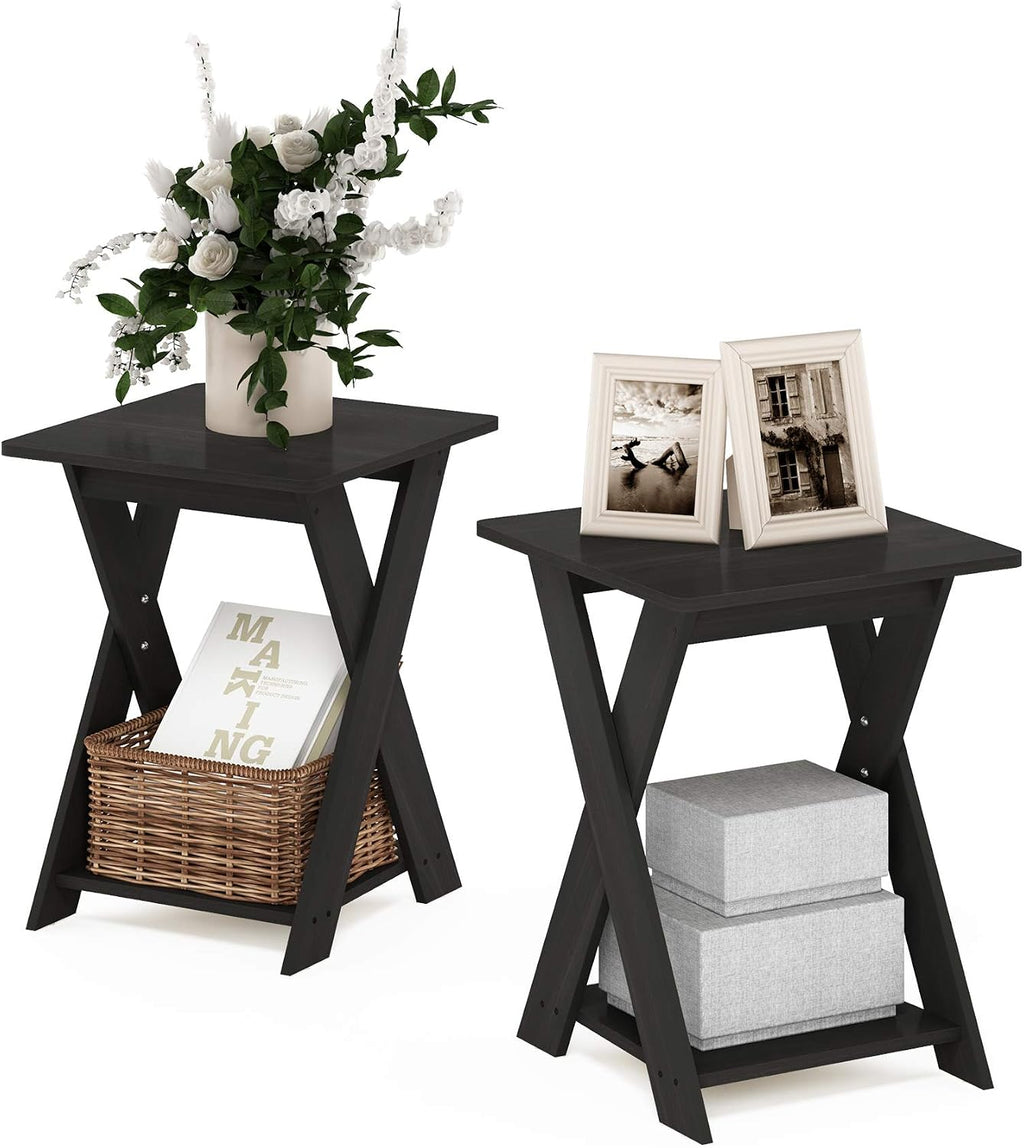 TIDUR Set of 2 Open Shelf X-Legs Night Stand, Espresso
