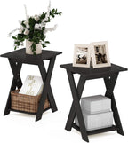 TIDUR Set of 2 Open Shelf X-Legs Night Stand, Espresso