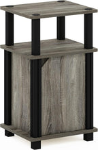 Just 3-Tier Side Table, Grey Closed Storage End Table, Night Stand, Bedside Table for Living Room, Bedroom, Home Office, French Oak/Black