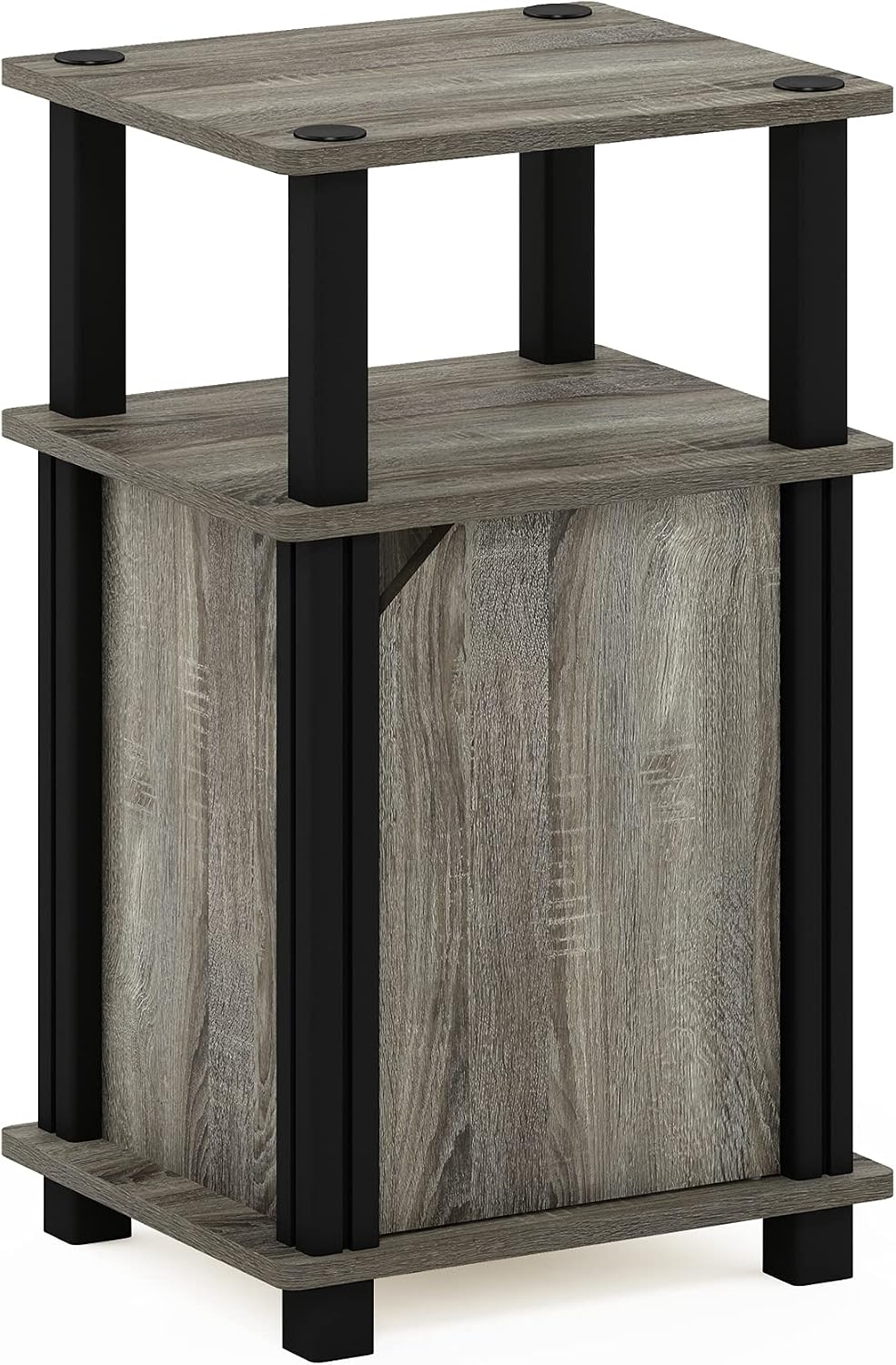 Just 3-Tier Side Table, Grey Closed Storage End Table, Night Stand, Bedside Table for Living Room, Bedroom, Home Office, French Oak/Black
