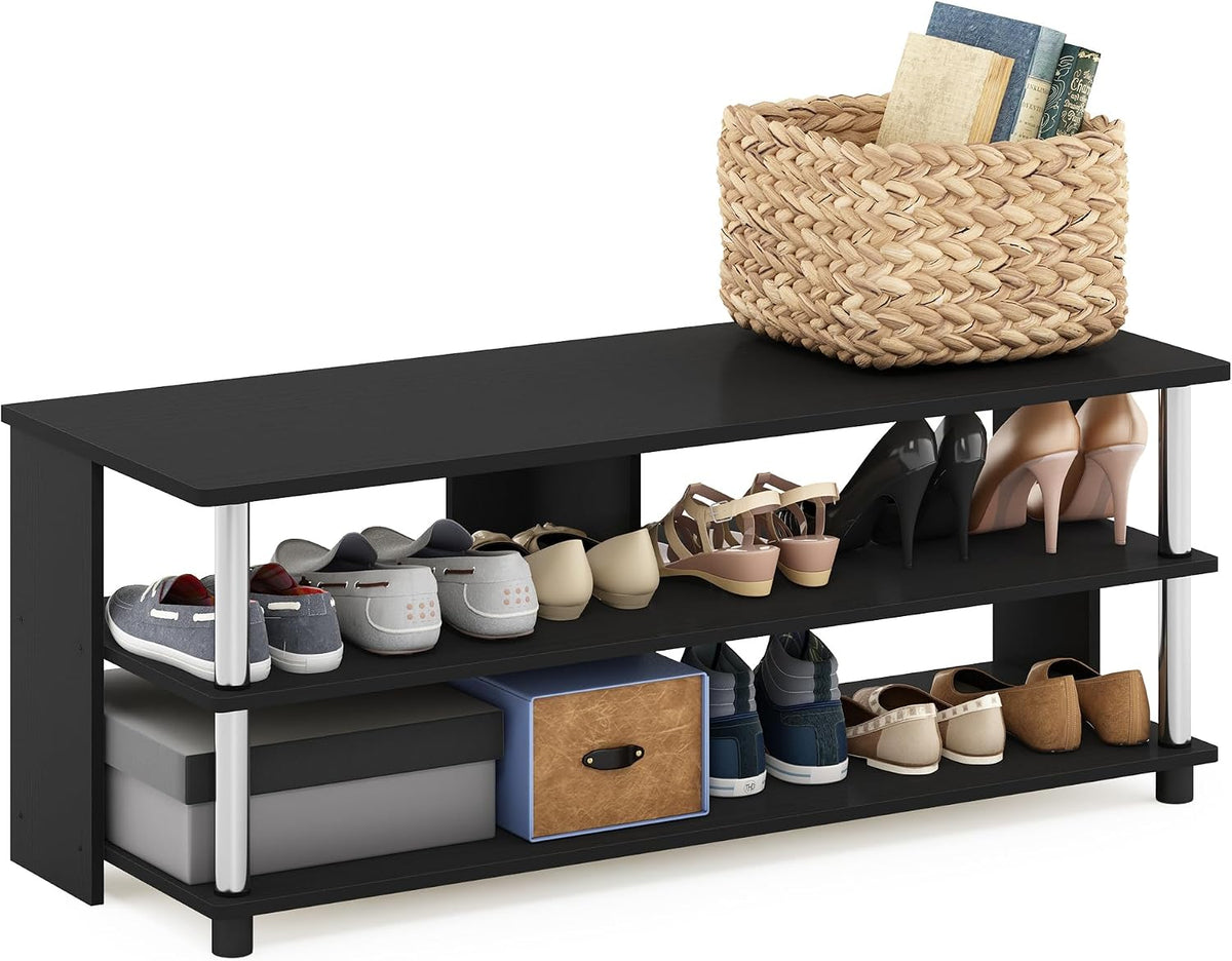 Turn-N-Tube Shoe Rack, 3-Tier Shoe Organizer, Compact Shoe Storage with Open Shelves and Stainless Steel Tubes, 15.5 x 41.1 x 15.8, for Closet Entryway, Office, Garage, Americano