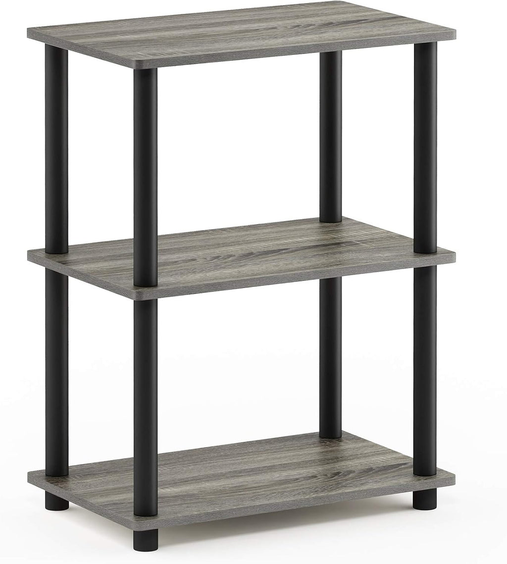 Turn-N-Tube No Tool 3-Tier Storage Shelf, Narrow, French Oak Grey/Black