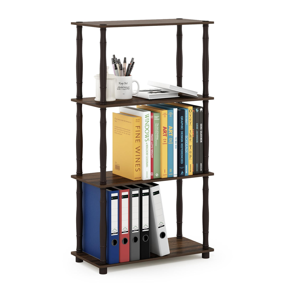 99152BE/WH/IV 3-Tier Go Green Multipurpose Storage Rack Shelving Unit Bookshelf Cabinet with 2 Bins, Beech Finish