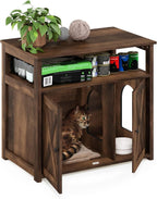 PELI Farmhouse Style Cat Litter Box Enclosure, Rustic Brown