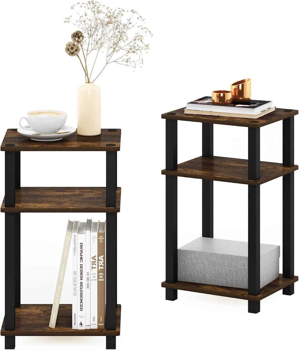 JUST Set of 2 3-Tier Open Shelf Night Stand, Amber Pine
