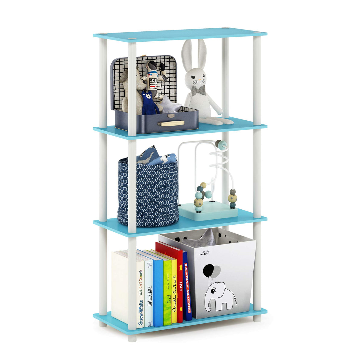 99152BE/WH/IV 3-Tier Go Green Multipurpose Storage Rack Shelving Unit Bookshelf Cabinet with 2 Bins, Beech Finish