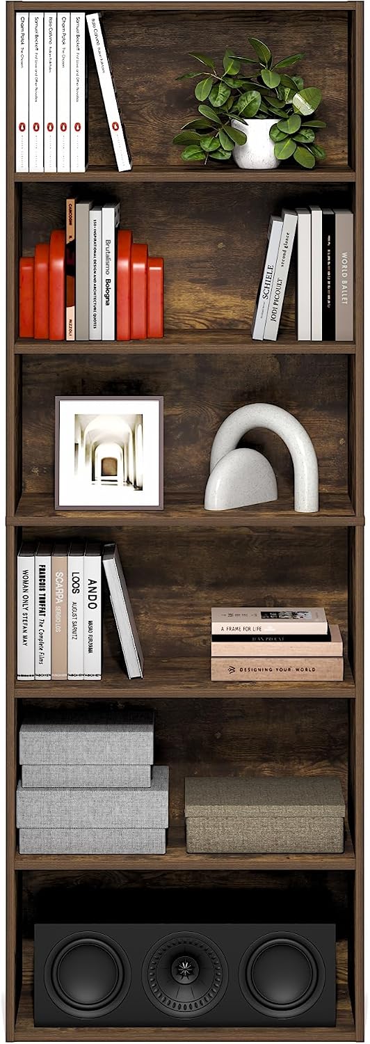 PASIR 6-Tier Book Shelf, Open Shelves Bookshelf, Amber Pine