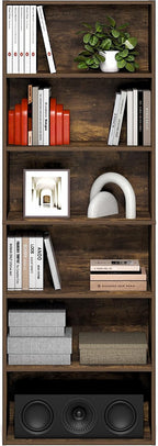 PASIR 6-Tier Book Shelf, Open Shelves Bookshelf, Amber Pine