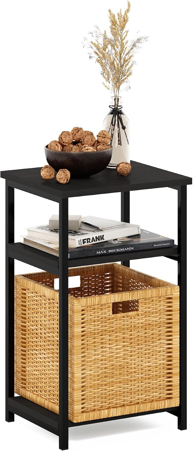 Just Side Table, 3-Tier Metal Frame End Table, Black Espresso