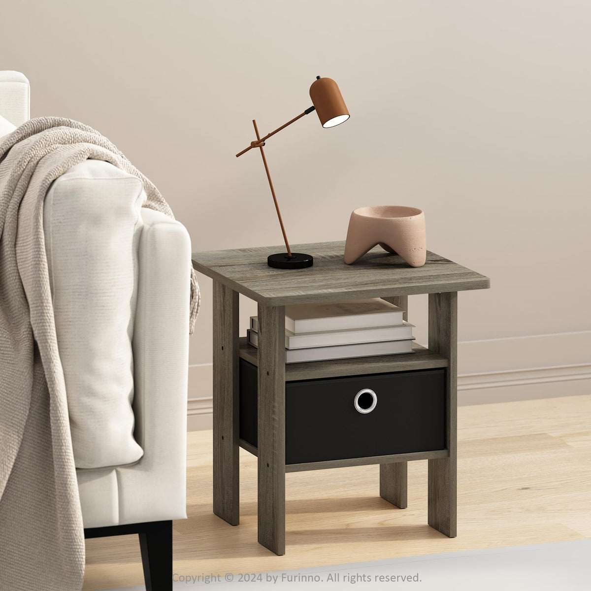 Andrey 2-Tier Side Table Set of 2, Open Shelf, Grey Oak