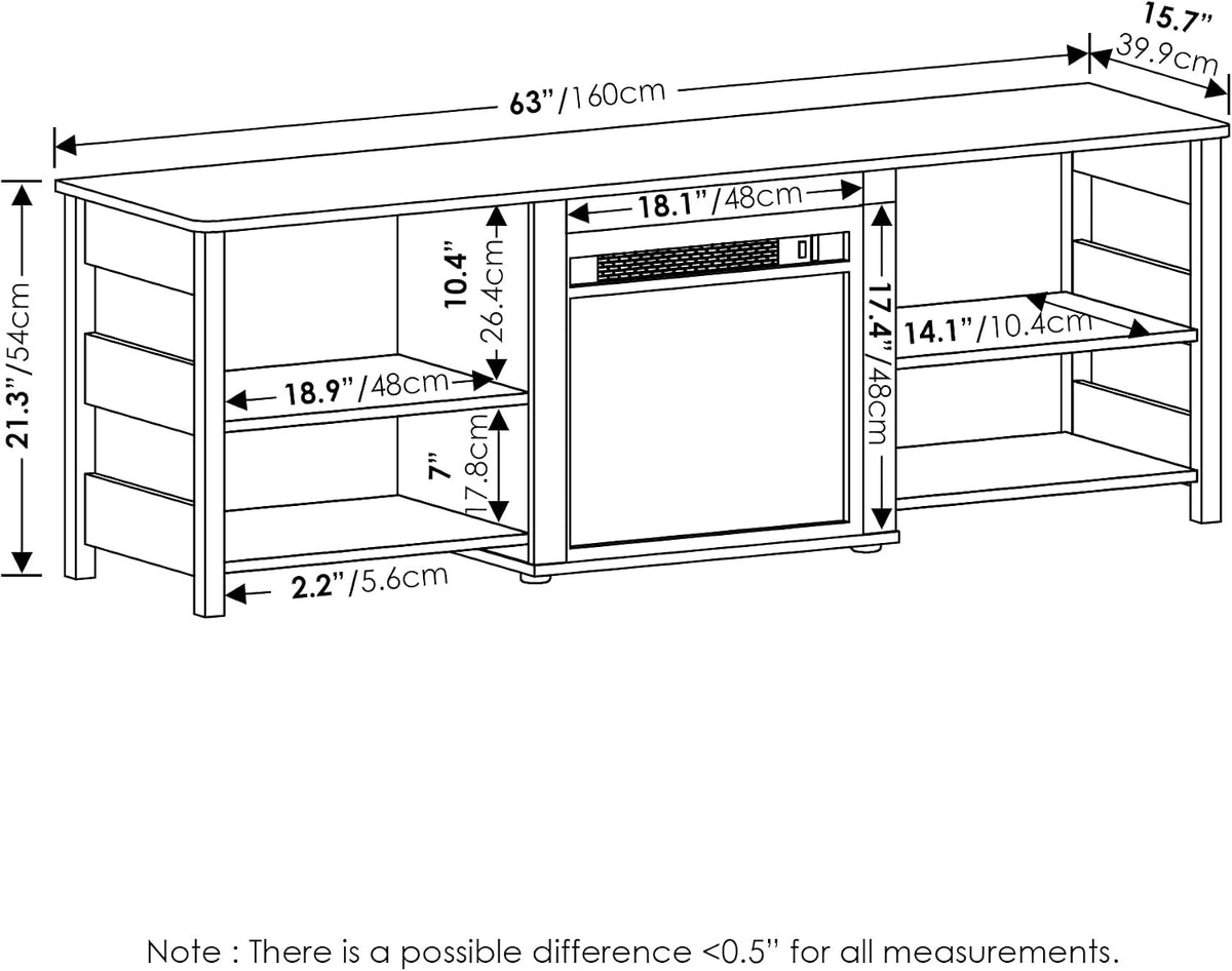 CLASSIC Fireplace 3-Tier TV Stand for TV up to 70 Inch, Americano