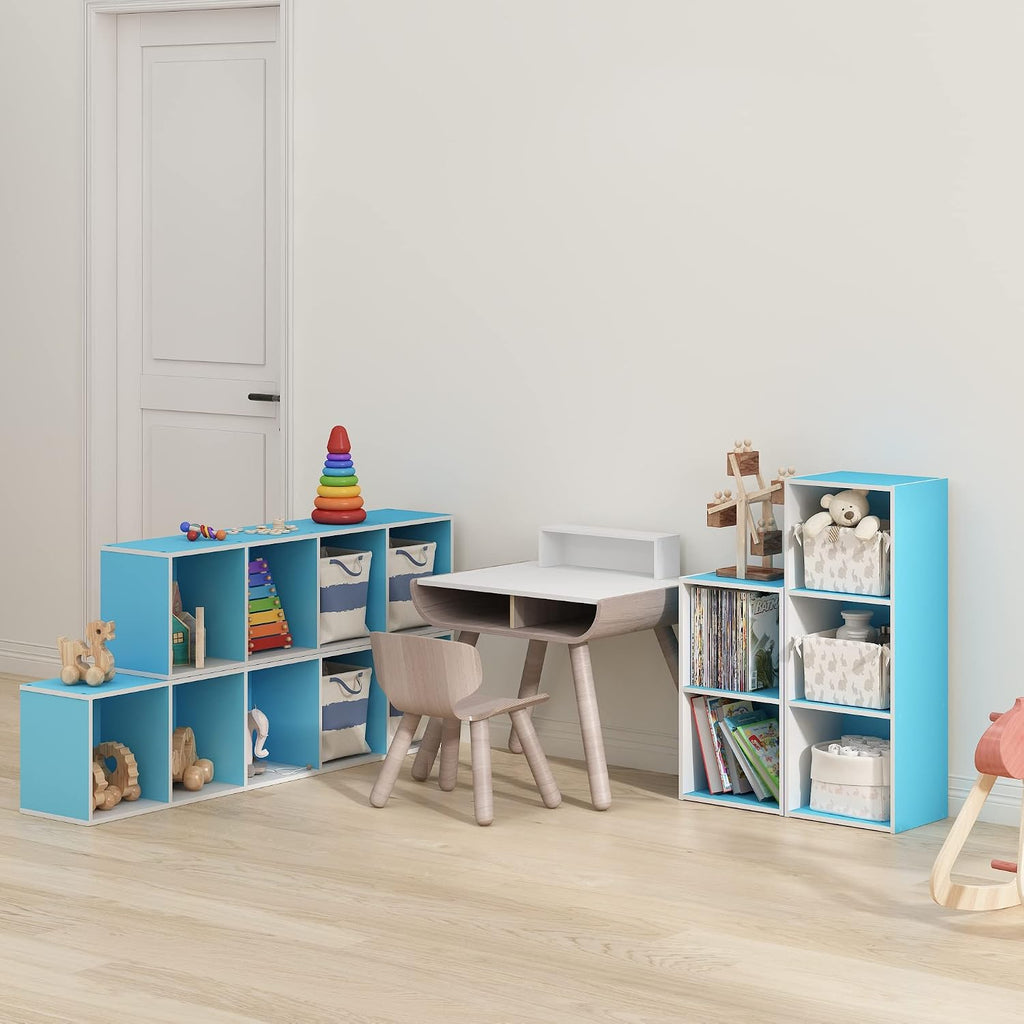 PASIR Book Shelf, 4-Tier Modern Bookshelf, Open Shelves Bookcase 9 x 12 x 42, Easy Assembly, for Living Room, Bedroom, Home Office, Light Blue/White