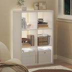 Cubicle Book Shelf with LED Lights, 6-Cube Bookshelf, Reversible Extra Thick Frame Bookcase, Display Storage Shelves, for Living Room, Bedroom, Home Office, White