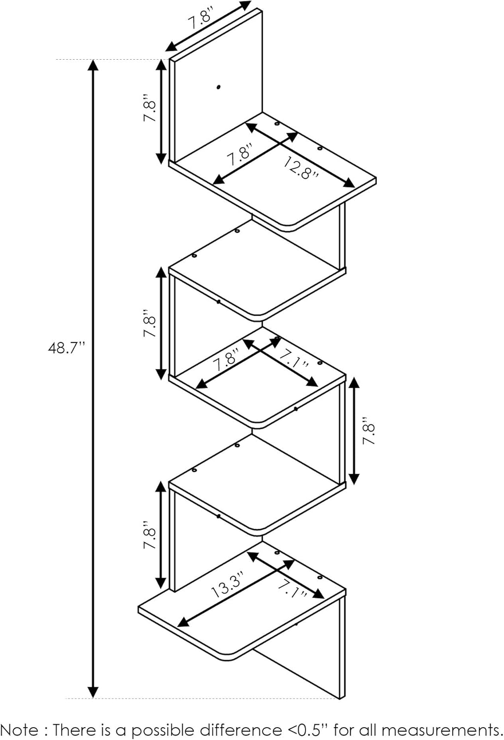 Rossi 5-Tier Corner Floating Shelves for Wall, Espresso