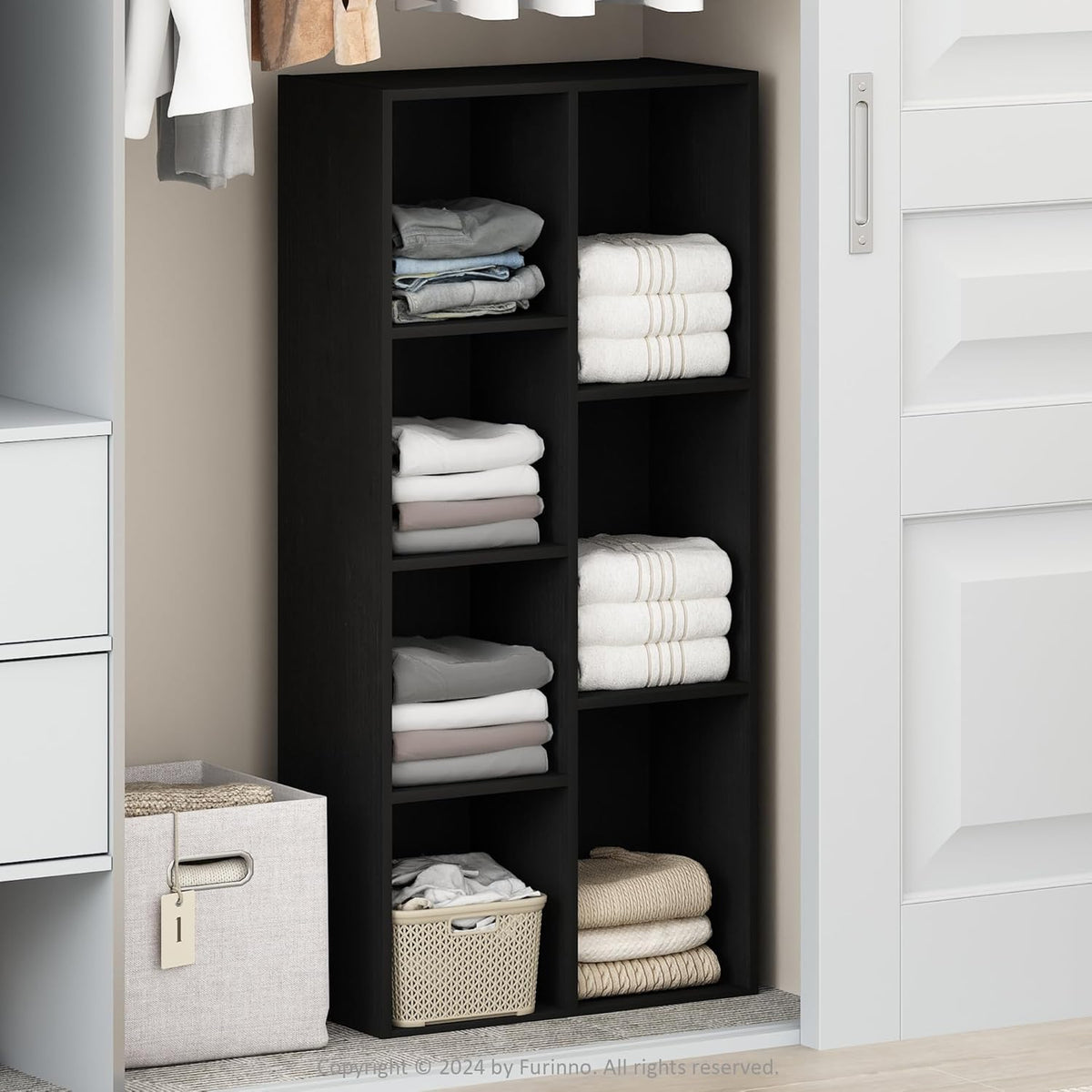 Reed Closet Organizers and Storage, 7-Cube Closet Organizer, Open Shelf Closet Storage, for Wardrobe, Bedroom, Living Room, Blackwood