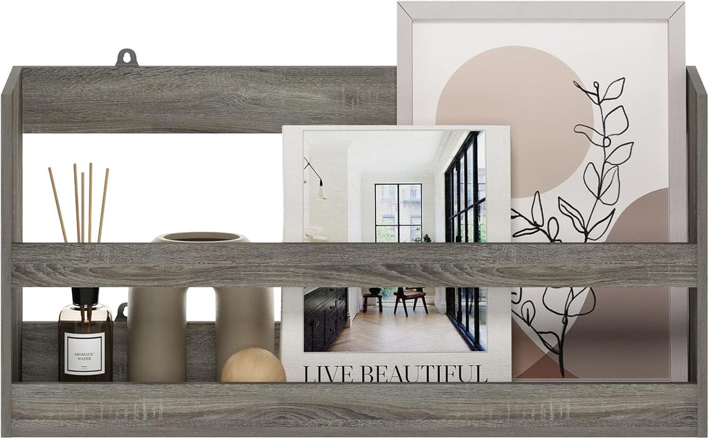Hermite Rectangular Floating Shelves for Wall, Grey Oak