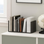 HERMITE Desk File Folder Organizers, 5-Space Vertical Desktop Office Organization Racks, Desk Top Display Book Shelf, for Paper, Office Supplies, Magazine, Espresso