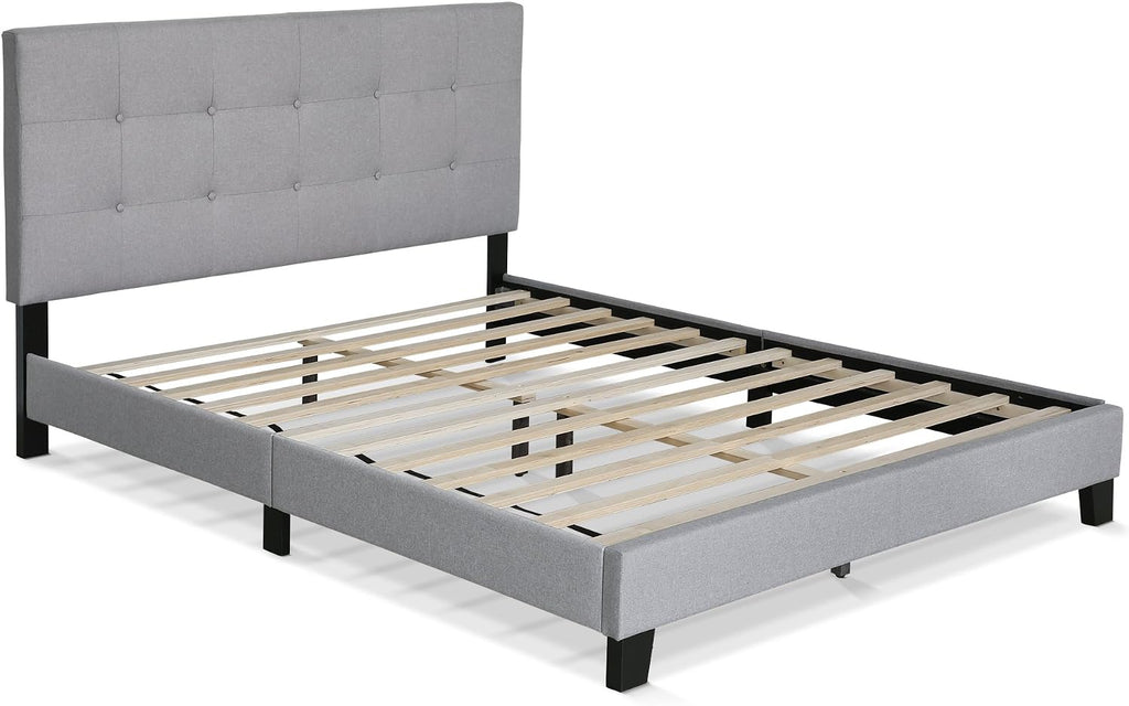 Laval Button Tufted Upholstered Platform Bed Frame, Queen, Glacier