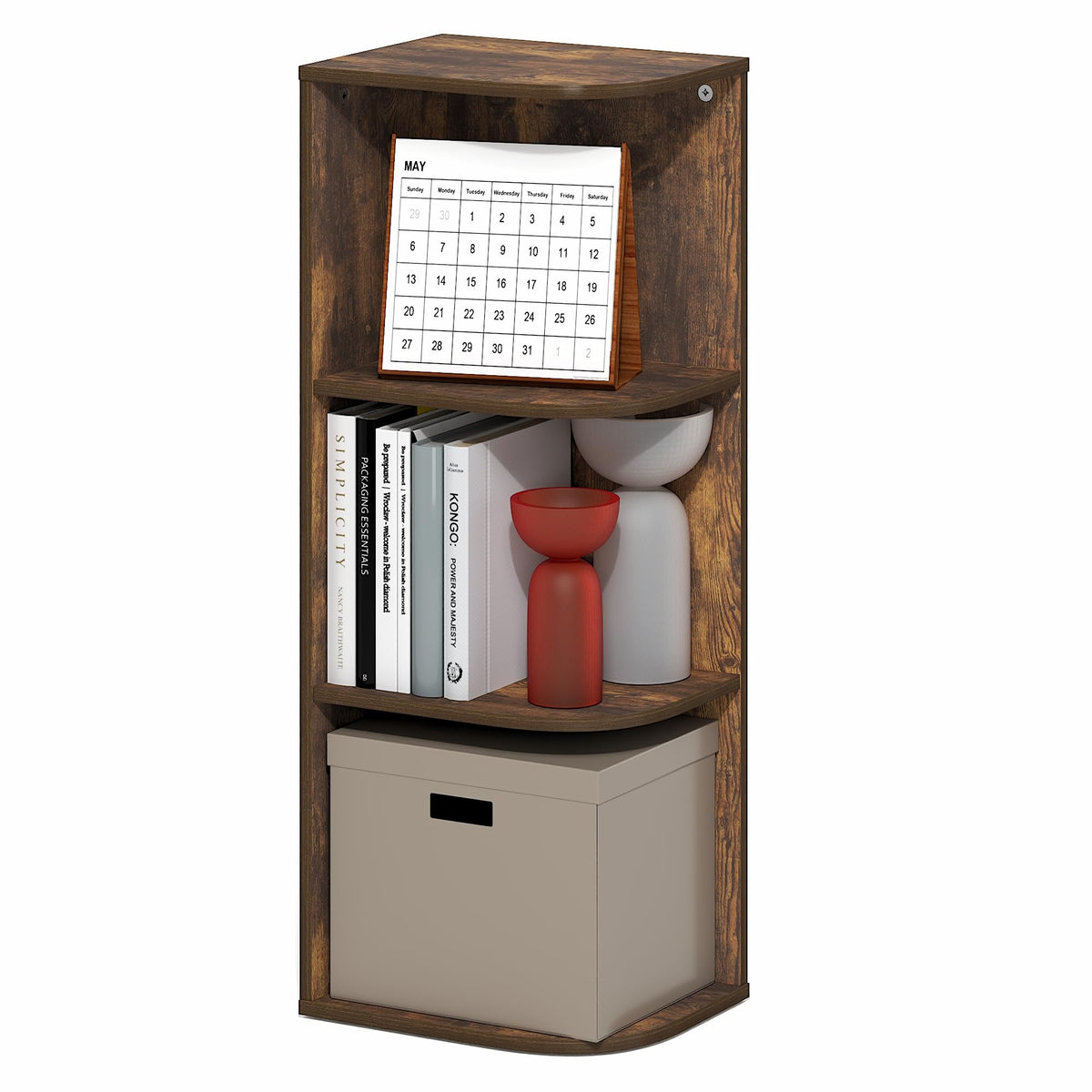 Pasir 4-Tier Corner Open Shelf Bookcase, French Oak
