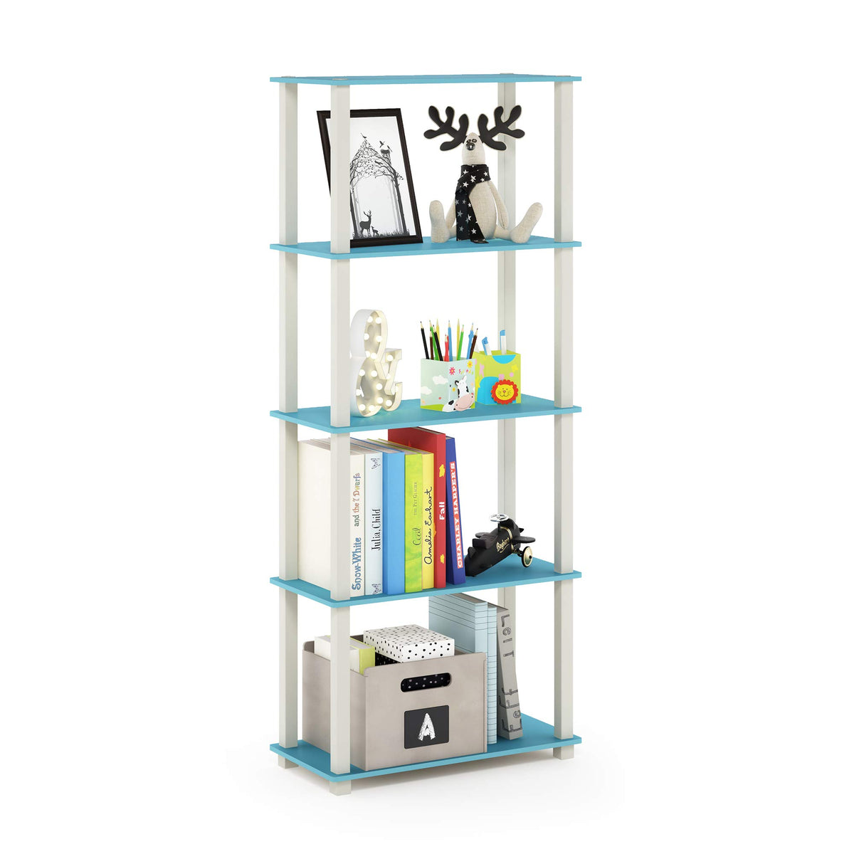 99152BE/WH/IV 3-Tier Go Green Multipurpose Storage Rack Shelving Unit Bookshelf Cabinet with 2 Bins, Beech Finish