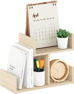 HERMITE Desk File Folder Organizers, 3-Shelf Desktop Office Organization Racks, Desk Top Display Book Shelf, for Paper, Office Supplies, Magazine, Bauhaus Oak