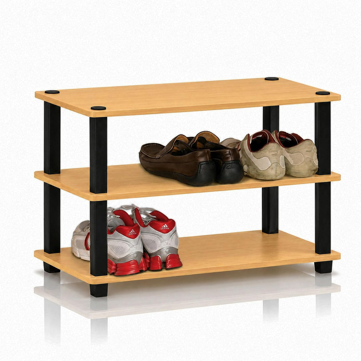 Turn-S-Tube 3-Tier Shoe Rack, Light Cherry/Black