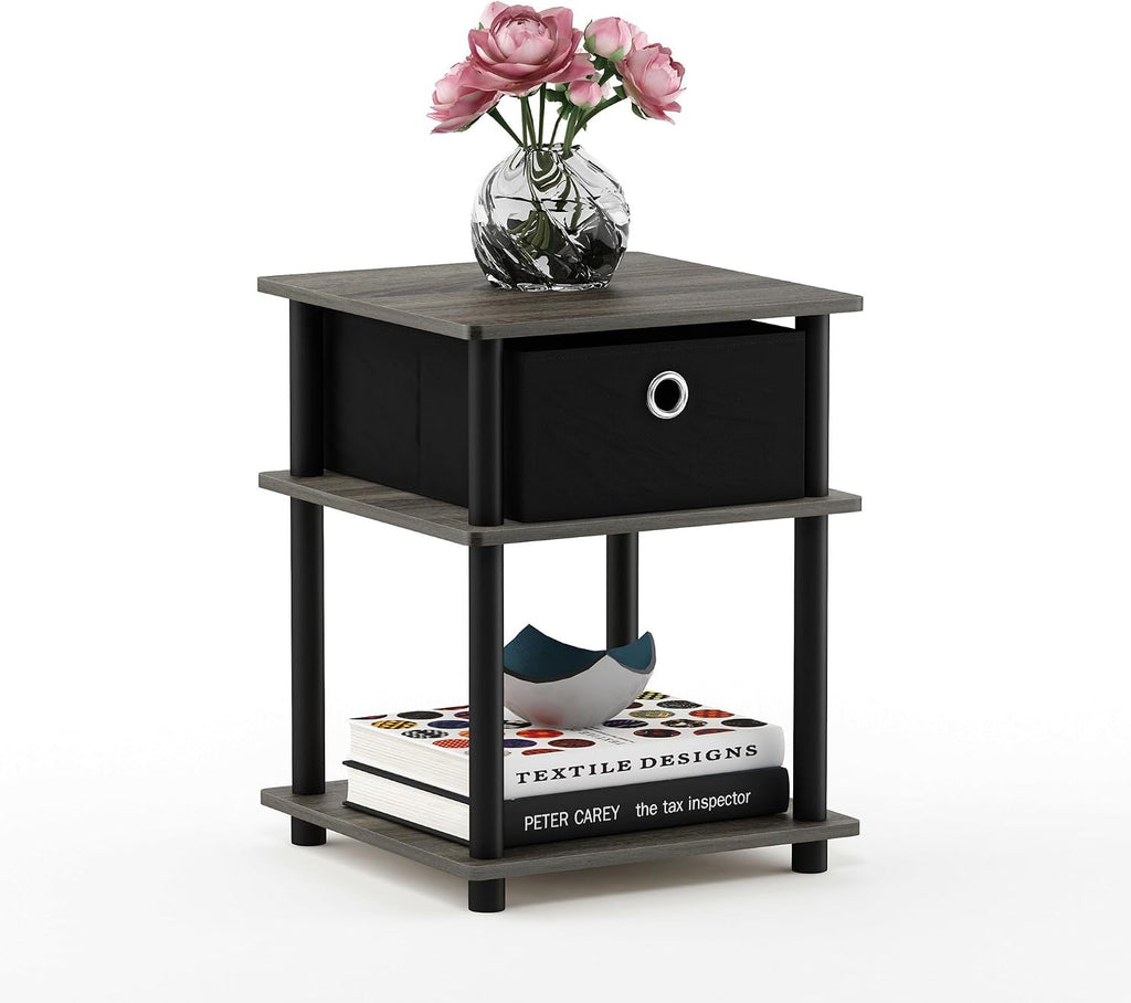 Turn-N-Tube 3-Tier End Table, French Oak Grey/Black/Black,18063GYW/BK/BK