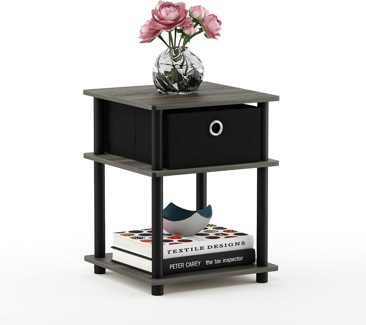 Turn-N-Tube 3-Tier End Table, French Oak Grey/Black/Black,18063GYW/BK/BK